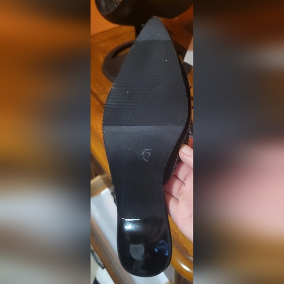 Sweet Kitten Heel Pointed Toe Slip On Mules Black Multicolored Beads Size 7 - Picture 4 of 8